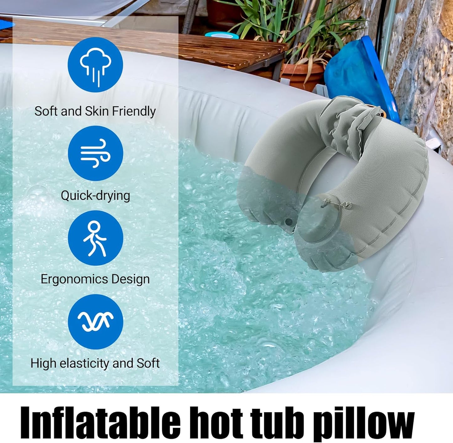 MABOZOO U-Shaped Hot Bathtub Pillow,Inflatable Spa Pillows for Hot Tub with Adjustable Button for Shower, Neck Support Headrest & Leg Pillow for Relaxation Spa Soak in Bathtub