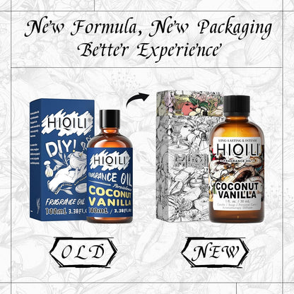 HIQILI Coconut Vanilla Fragrance Oil - for Candle Making, Soap Making, Essential Oil for Diffuser, Humidifier, Home& Hotel & Car Use - 1 Fl Oz