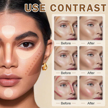 CAHIUYOA 6 Colors Cream Contour Kit with Bronzer and Highlighter Sticks, Beginner & Professional Makeup Set with Sponges and Multifunctional Brush