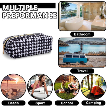 Small Pencil Case Makeup Bag for Purse, Cute Pencil Pouch Nylon Preppy Houndstooth Makeup Brush Bag with Zipper, Girl Portable Stationery Storage Case Small Pen Bag for Office School(Slim-Houndstooth)
