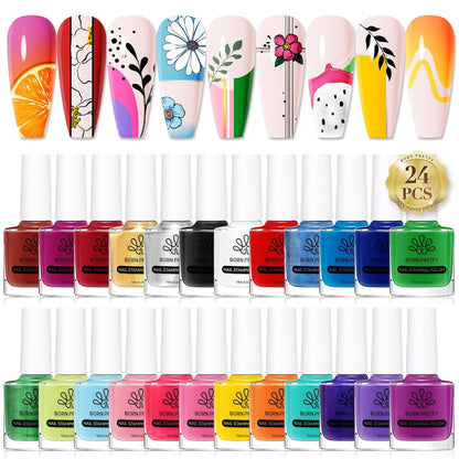 Born Pretty Nail Art Stamping Polish Halloween Nail Polish Set Manicure Print Nails Polish for Stamping Plates 24 Colors Bulk Nail Polish Set Gift Collection