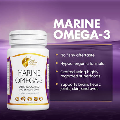 Cocó March N.M.D Marine Omega-3 - HIGH Potency 500 mg EPA / 250 mg DHA Enteric Coated, No Fishy Aftertaste, Gluten Free, Dairy Free, Paleo Friendly, Keto Friendly, GMO Free - 3 Months Supply