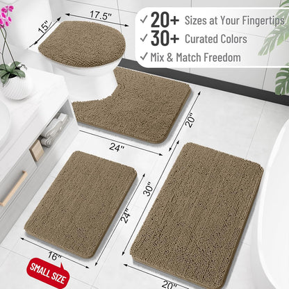 OLANLY Toilet Rugs U-Shaped 24x20, Extra Soft Absorbent Chenille Contour Bathroom Rugs for Toilet, Dry Quickly, Machine Washable, Non-Slip Bath Mat, Tan