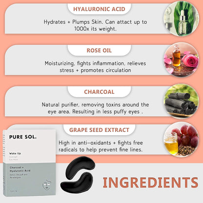 PURE SOL. Charcoal Under Eye Patches – Charcoal Eye Patches For Adults – 12 Pairs Hydrogel Under Eyes Mask To Remove Dark Circles And Under Eye Treatment For Women – Anti Wrinkle Eye Masks