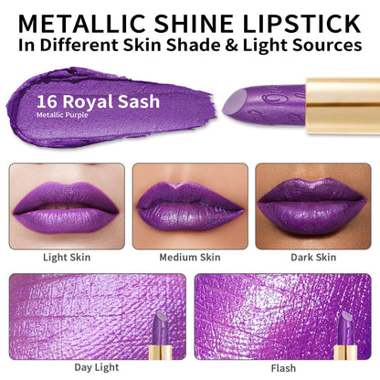 Oulac Purple Lipstick for Women with Metallic 3D Shine, Lightweight Hydrating Formula, High-Impact Lip Color, Vegan Beauty, Full Coverage Lip Makeup, Royal Sash (16)