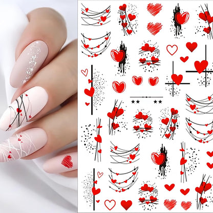 6 Sheets Valentine's Nail Stickers 3D Self-Adhesive Red Couple Balloon Pattern Stickers Romantic Design for Women Girls Valentine's Nail Art Decoration