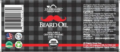 US Organic Beard Oil, 100% Pure, USDA Certified, Softens, shine, moisturizes, Amber Glass Bottle with Eye Dropper, 2 Ounce