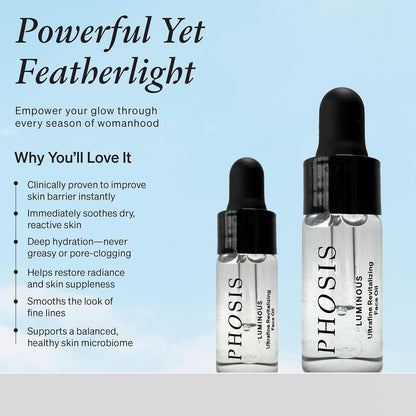 Luminous Ultrafine Revitalizing Face Oil for Women – Lightweight Facial Glow Elixir with Sea Buckthorn, Prickly Pear, Pomegranate & Meadowfoam – 3 ml (Trial Size - 3-4 uses per bottle)