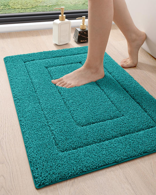 DEXI Bathroom Rug 32x20, Non Slip Washable Bath Mat for Shower Floor, Absorbent Soft Bathmat with Rubber Backing, Quick Dry Microfiber Carpet, Teal