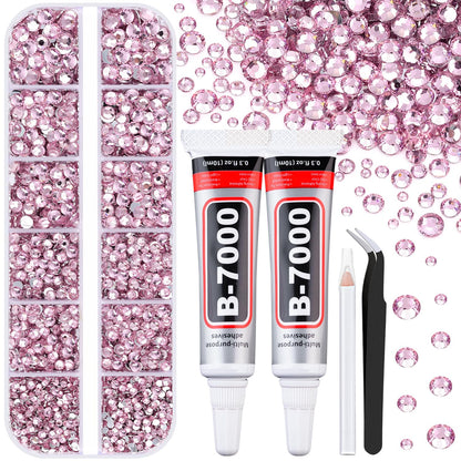 6100Pcs Resin Rhinestones for Crafting with 2Pcs 10ml B7000 Jewelry Glue, 1 Box Flatback Crystals Diamond (Light Pink) for Bedazzling Crafts DIY Nail Art Non Hotfix Gems for Clothing Shoes