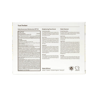 Sun Bum Skin Care Travel Essentials Kit | Cleanse, Brighten, Moisturize, Protect with Daily Cleanser, Brightening Face Scrub, and Daily Sunscreen Moisturizer | Includes Aloha Collection Travel Pouch