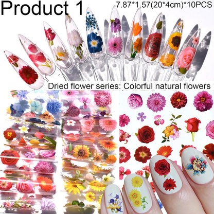 Nail Art Transfer Foils, 60 Pieces, Mixed Designs - Dried Flowers, Iridescent, Animal Print, Marble, Checkered Patterns, 1 Pcs Nail Art Engraving Pen Silicone Pen 7.87 x 1.57 inches(60)