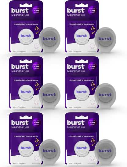 BURST Expanding Dental Floss (Mint Eucalyptus/240 Yards) | Stain Absorbing & Woven with Xylitol Coating to Fight Cavities | Vegan | Paraben Free