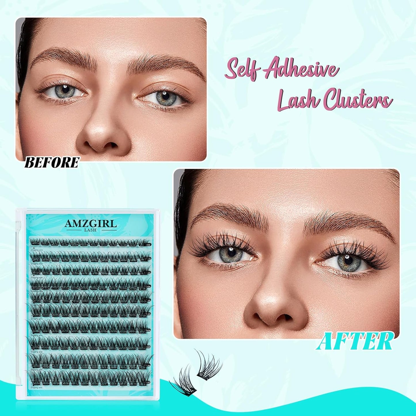 120PCS Self Adhesive Eyelashes Natural C Curl 8-16mm Self Adhesive Lash Clusters,No Lash Glue Needed,Impress Lashes Wide Stem Lashes Extension