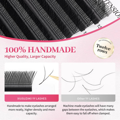 YY Lash Extensions Supplies Y Eyelash Extensions 0.07mm Thickness D Curl 15mm Premade Fans 4D Russian Volume Matte Black 12 Rows Crisscross Eye Lashes(YY-0.07-D,15mm)