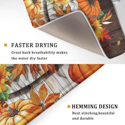 Fall Pumpkin Dish Drying Mat for Kitchen Counter Decor 18x24 Inch Halloween Thanksgiving Dish Drainer Mats Absorbent Reversible Dishes Pad