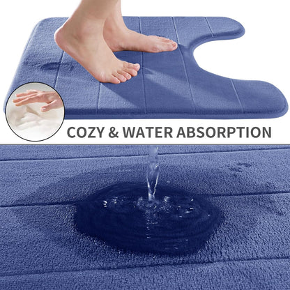 Yimobra Memory Foam Toilet Bath Mat U-Shaped, Soft and Comfortable, Super Water Absorption, Non-Slip, Thick, Machine Wash and Easier to Dry for Bathroom Commode Contour Rug, 24 X 20 Inches, Navy Blue