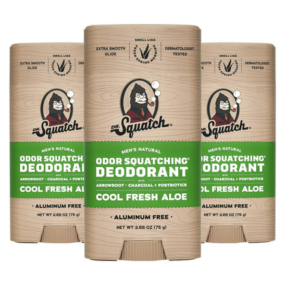 Dr. Squatch Natural Deodorant for Men - Odor-Squatching Aluminum Free - Cool Fresh Aloe (2.65 oz, 3-Pack)