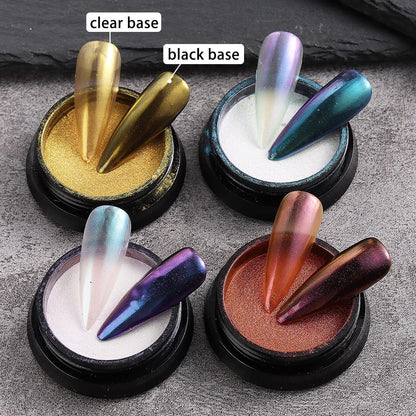 Chameleon Chrome Nail Powder, 10 boxes Pink Purple Aurora Chrome Powder, Gold Silver Holographic Nail Powder, Metallic Mirror Pigment for Nails, Rubbing Dust Manicure Glitter Set