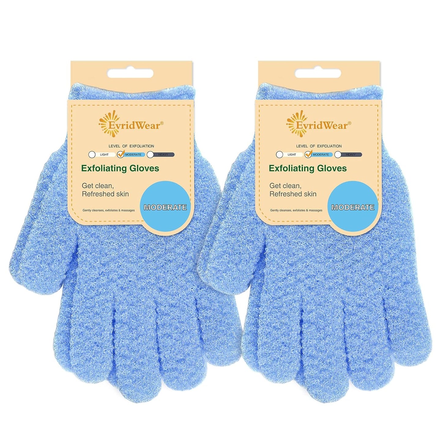 EvridWear Exfoliating Dual Texture Bath Gloves for Shower, Spa, Massage and Body Scrubs, Dead Skin Cell Remover (2 Pairs Moderate)