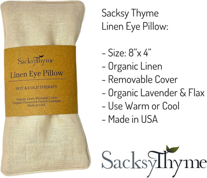 Organic Linen Eye Pillow - Lavender & Flaxseed for Relaxation, Yoga, Stress Relief - Microwavable Heating Pad & Cool Compress - Made in USA - Gifts for Meditation