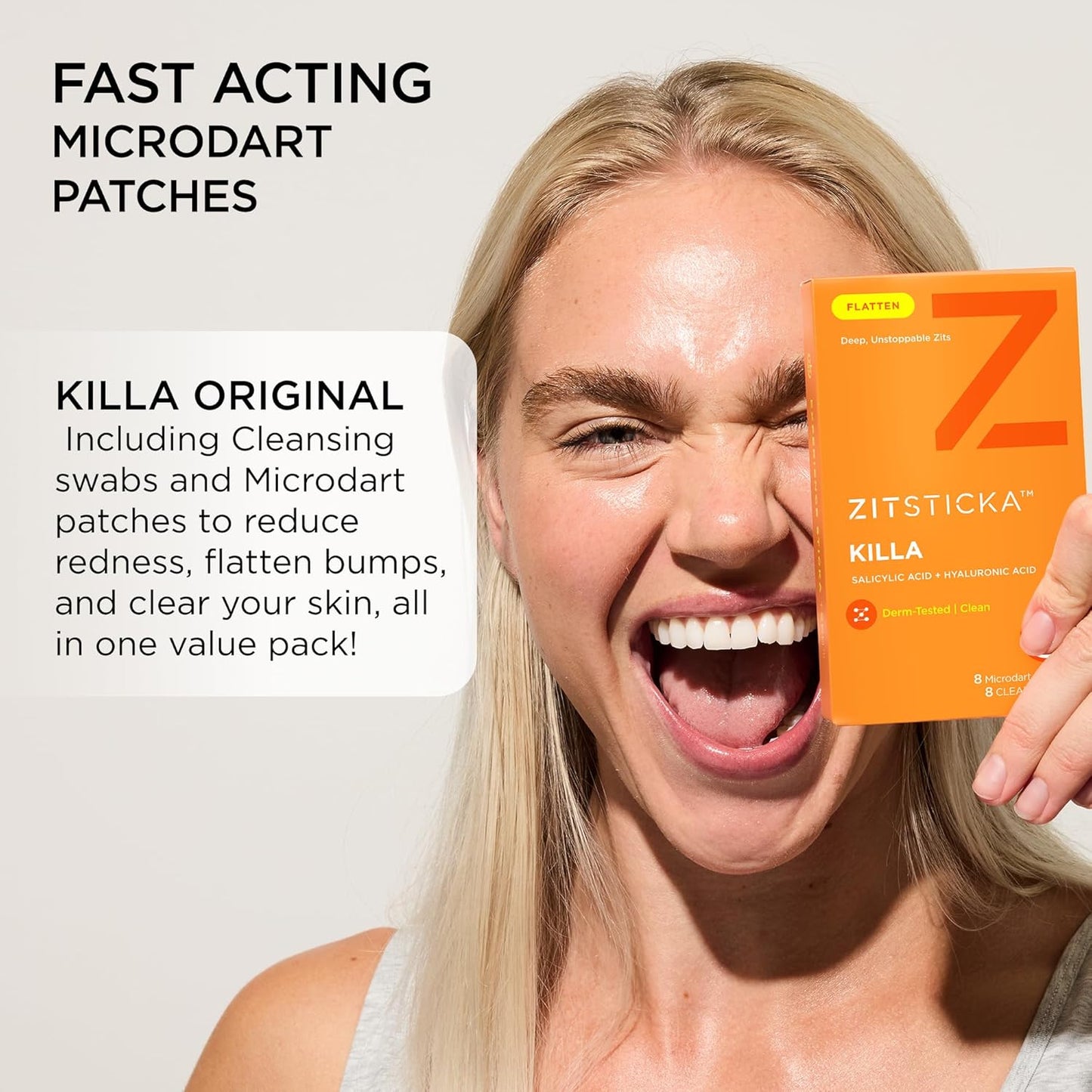 ZitSticka Killa Pimple Patches for Face - World's Most Potent Pimple Patch with Fast-Acting Microdarts - Starts Working within 6 Hours for Deep, Early-Stage Zits - Regular 8 Count with Cleana Swab