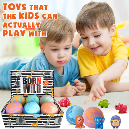 Bath Bombs for Kids with Toys Inside - Organic Bubble Bath Fizzies with Jungle Animal Toys. Gentle and Kids Friendly Spa Bath Balls, Bath Fizz Balls - Birthday Gifts for Toddlers, Boys, Girls