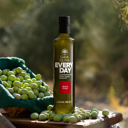 Gaia Oliva Everyday Extra Virgin Olive Oil – Cold Pressed, Unrefined, Single Estate, Trilye Olives, Low Acidity, Dark Glass Bottle, 100% Extra Virgin, Product of Turkey, New Harvest, Polyphenol-Rich, High Antioxidants
