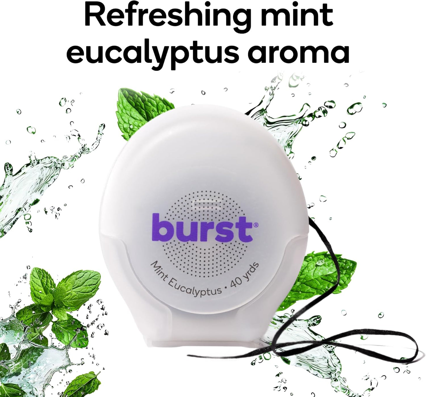 BURST Expanding Dental Floss (Mint Eucalyptus/160 Yards) | Stain Absorbing & Woven with Xylitol Coating to Fight Cavities | Vegan | Paraben Free