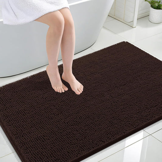 OLANLY Bathroom Rugs 47x32, Extra Soft Absorbent Chenille Bath Rugs, Rubber Backing Quick Dry, Machine Washable Bath Mats for Bathroom Floor, Tub and Shower, Home Decor Accessories, Brown