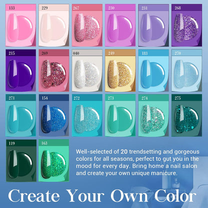 AZUREBEAUTY 31 Pcs Dip Powder Nail Kit Starter 20 Colors Glitter Nude Green Mermaid Serie Dip Powders Liquid Set with Base Top Coat Activator French Nails Art Manicure DIY Salon Christmas Gift