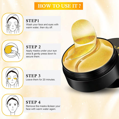 REWLKP 24k Gold Eye Collagen Patches - Puffy Eyes & Dark Circles Treatments,Reduce Under Eye Bags and Smooth Wrinkles,Eye Skin Care Pads With Collagen
