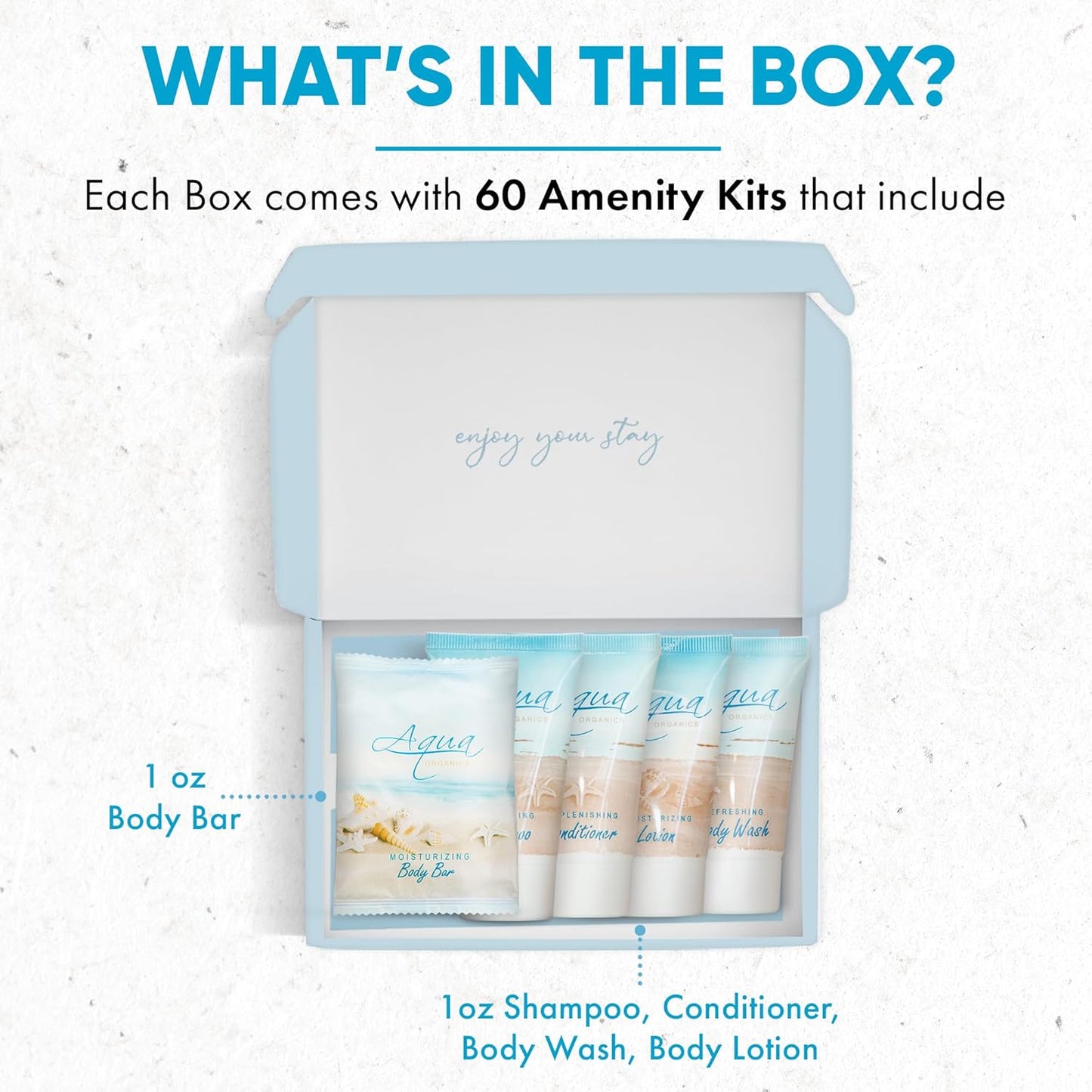 Aqua Organics Amenity Kit|Boxed Hotel Toiletries|Bulk Set 1 oz Travel Size Shampoo, Conditioner, Lotion, Body Wash & Bar Soap for Guest Hospitality AirBnB/Vacation Rentals|300 Pieces