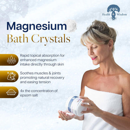 Health and Wisdom Magnesium Bath Crystals - Bath Salts with High Concentration & Enhanced Absorption for Muscle & Joint Relief - Dead Sea Sourced - Unscented - 14 lbs - Up to 113 Uses