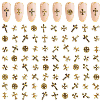 Artdone Nail Art Studs Kit, 3D Gold Cross Nail Charms and Star Gems Bulk Nail Jewels Shiny Crosses for DIY Professional Manicures Decoration
