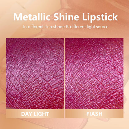 MAKI YIKA Metallic Lipstick - Long Lasting Hot Pink Lipstick for Women, High Shine No Smudge Transferproof Full-Coverage Lip Gloss (BR02 Metal Barbie)