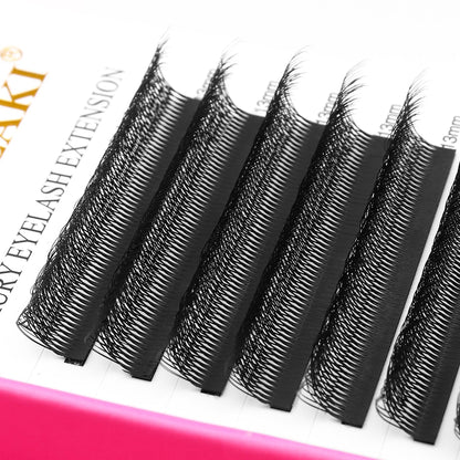 Lash Extensions Double Tips 4D Eyelash Extensions W Shape 0.07mm Thickness C Curl 9mm Premade Fans Easy Fan Volume Lashes Matte Black Crisscross(W-4D-Double Tips-0.07-C,9mm)
