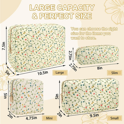 Waterproof Small Floral Makeup Bag Pouch for Purse,Nylon Flower Cosmetic Bag Preppy Travel Toiletry Storage Bag for Women Girl,Cute Makeup Organizer Bag Pouch with Zipper(Small Light Yellow-Flowers)