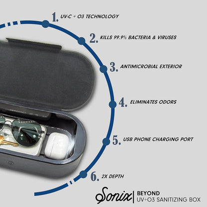 Sonix Beyond UV+O3 Sanitizer Box and Universal Charger UV and Ozone Disinfector for Phone, Mask, Makeup Brush, Nail Tool (Brown Tort)