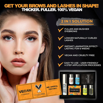 Eyebrow and Lash Lamination Kit | At Home DIY and Salon Use | 2in1 Professional Brow Lamination Kit and Lash Lift | Instant Lift For Fuller Eye Brows and Longer Eyelashes