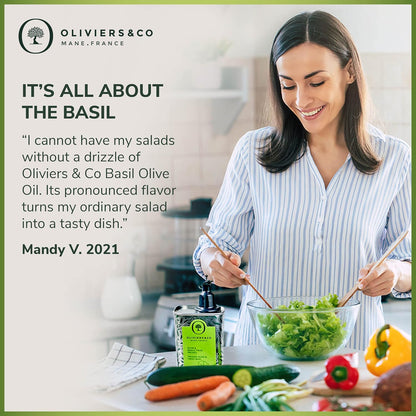 Fresh Basil Olive Oil by Oliviers & Co. | Cold Pressed Extra Virgin Olive Oil | Everyday and Cooking EVOO from Italy | Gourmet Flavored Oil in Tin Can | (16.8 Fl Oz (Pack of 1), Fresh Basil)