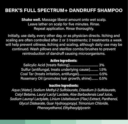 Berk's Full Spectrum Dandruff Shampoo with Coal Tar, Salicylic Acid, Sulfur, and Rosemary Oil, 8 Fl Oz (2-pack)
