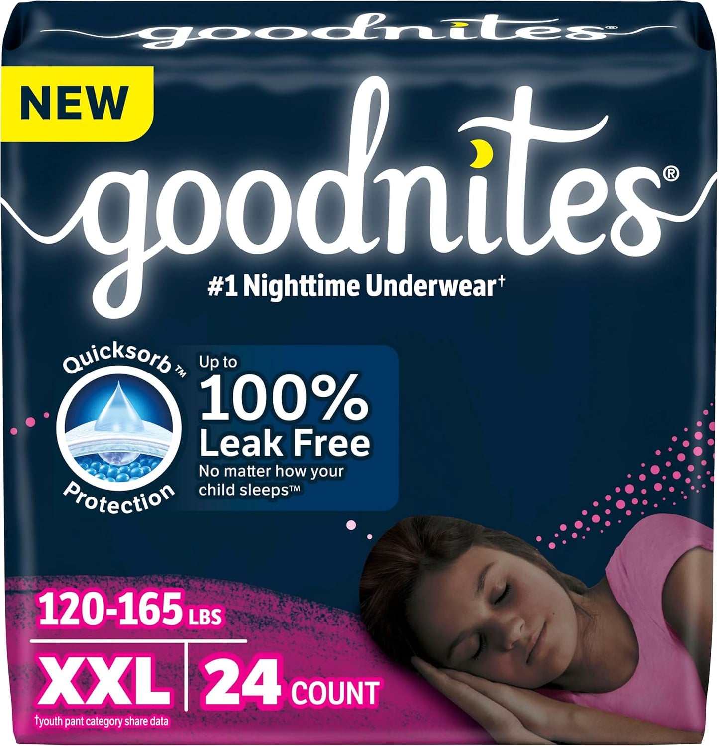 Goodnites Girls' Nighttime Underwear, Size XXL (120-165 lbs), 24 Ct (2 Packs of 12), Packaging May Vary