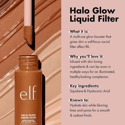 e.l.f. Halo Glow Liquid Filter, Complexion Booster For A Glowing, Soft-Focus Look, Infused With Hyaluronic Acid, Vegan & Cruelty-Free, 6 Tan/Deep