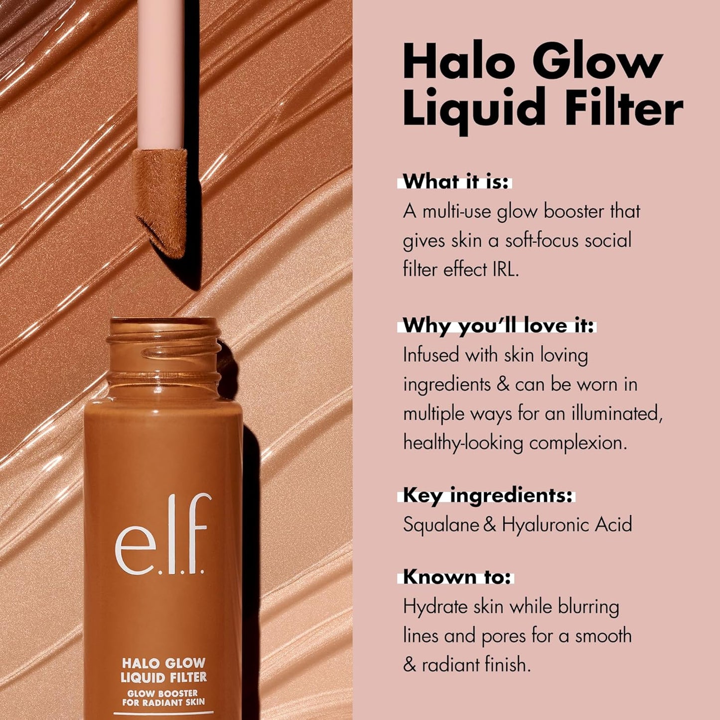 e.l.f. Halo Glow Liquid Filter, Complexion Booster For A Glowing, Soft-Focus Look, Infused With Hyaluronic Acid, Vegan & Cruelty-Free, 3.5 Medium