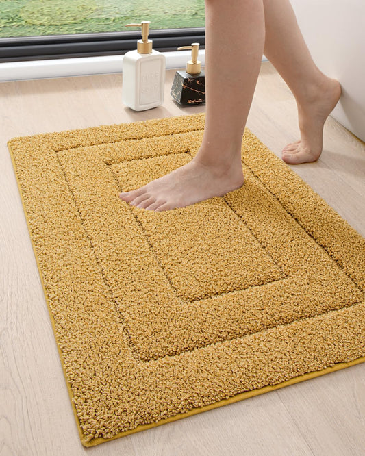 DEXI Bathroom Rug 36x24, Non Slip Washable Bath Mat for Shower Floor, Absorbent Soft Bathmat with Rubber Backing, Quick Dry Microfiber Carpet, Yellow