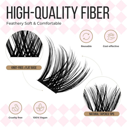 PopUp Lash-Extension-Clusters 182pcs D Curl Lash Clusters Natural Look Cluster Lashes Extensions Super Thin Band & Soft Lashes Reusable 9-16mm MIX (C163)