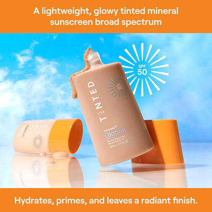 Live Tinted Hueguard Glotion Mineral Tinted Sunscreen For Face SPF 50 – Lightweight Fragrance-Free Sunscreen – Clean & Vegan Primer With SPF - Light Medium .5 FL Oz