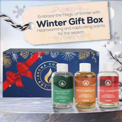 Aroma Country Winter Scent Gift Set – Essential Oils for Diffusers, Reed Diffusers & Oil Warmers | Apple Cinnamon, Fraser Fir, & Gingerbread Scents | Perfect for Home Fragrance