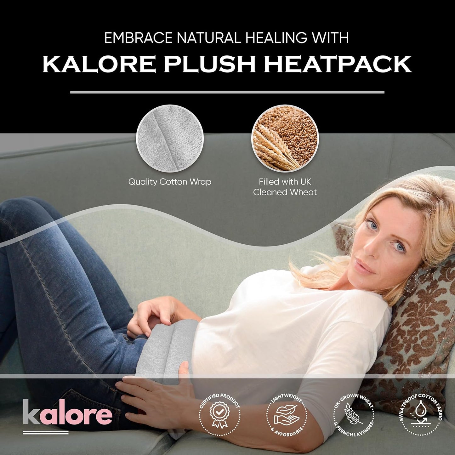 Microwavable Heating Pads for Winter Warmth, Back, Stomach & Head Comfort – Kalore Neck Wrap with Velboa Faux Fur Cover – Even Heat Distribution Hot Compress Bag – Wheat Heat Pad – Unscented – Gray